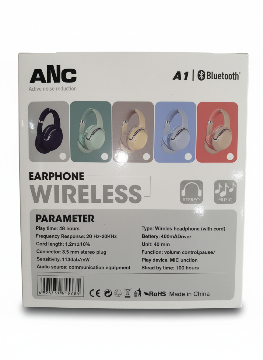 Casque Bluetooth ANC A1 Wireless – Réduction de bruit active, Pliable, Jusqu’à 40 h d’écoute